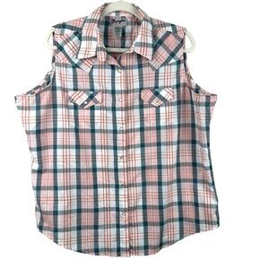 WRANGLER WRANCHER Plaid Pearl Snap Ranchwear‎ Western Sleeveless Top Size XXL
